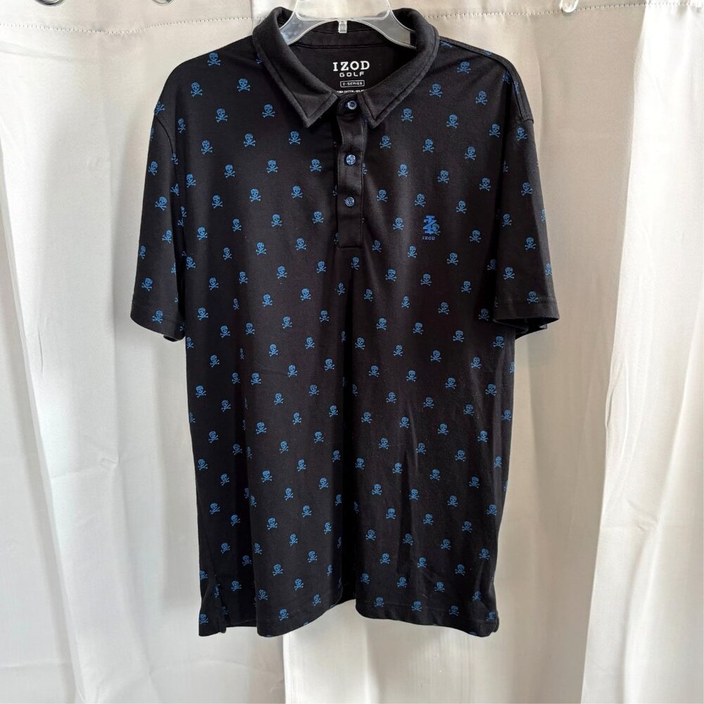 Izod Golf Z Series Polo Shirt Large Black Skull Crossbone Athletic Tennis 18532x